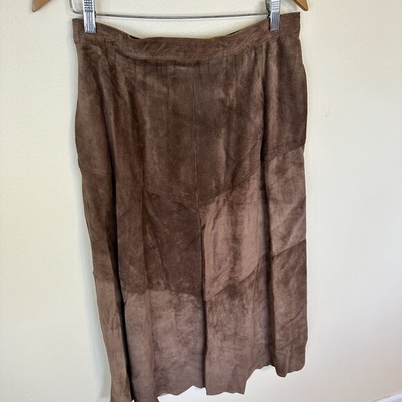 Vtg Brown Suede Patchwork Maxi Skirt Womens Grape Medium 10 Pockets Western 70s - Picture 6 of 10